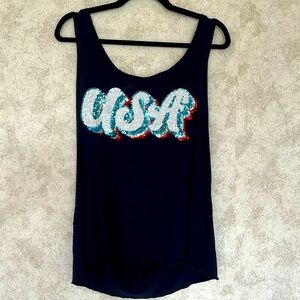 USA Sequins Navy Blue Tank Top. Red White and Blue